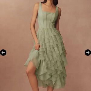 BHLDN Talia square neck dress Desert green